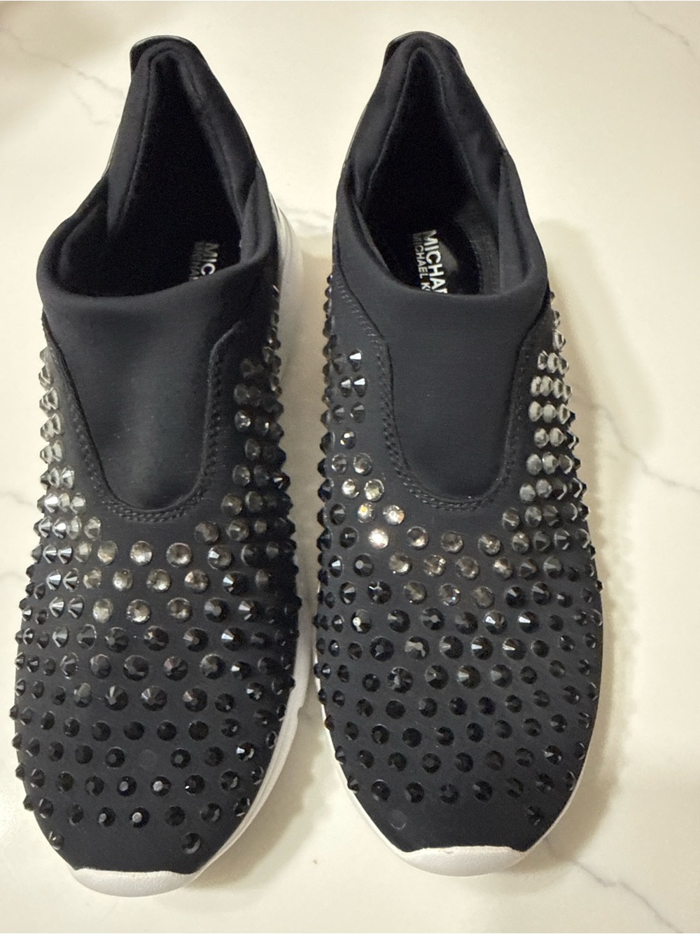 Michael Kors Black Slip-On Sneakers with Silver Crystal Studs